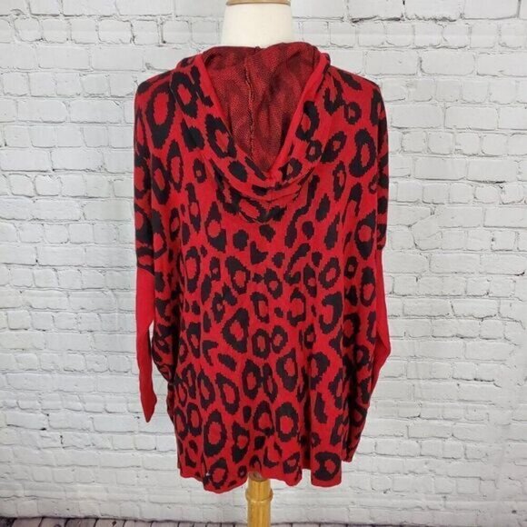 JOSEPH A Modern Leopard Hooded Zip Front Sweater M NWT Red Black - Picture 5 of 8